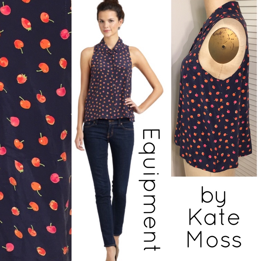 Equipment Navy Cherry Print Blouse